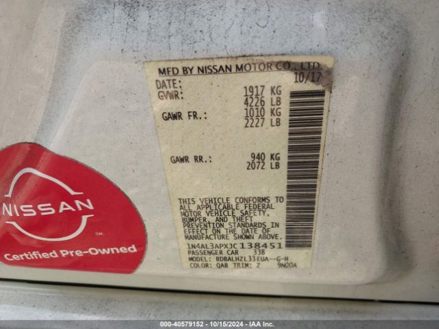1N4AL3APXJC138451 Nissan Altima 2.5 Sr