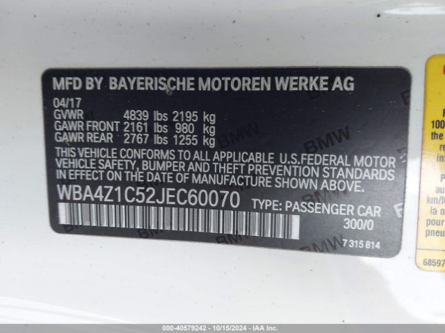 WBA4Z1C52JEC60070 BMW 430I