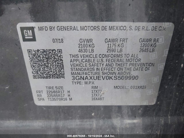 Chevrolet EQUINOX LT 2019 3GNAXUEV0KS509990 Image 9