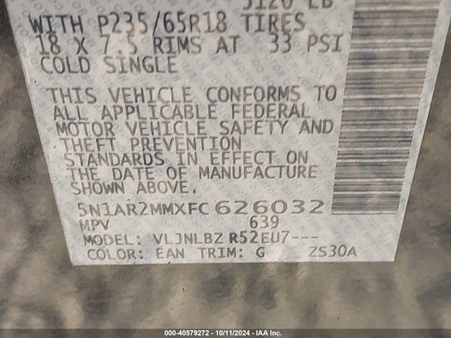 Nissan Pathfinder S 2015 5N1AR2MMXFC626032 Image 9