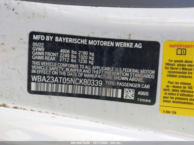 WBA23AT05NCK80339 BMW 430I