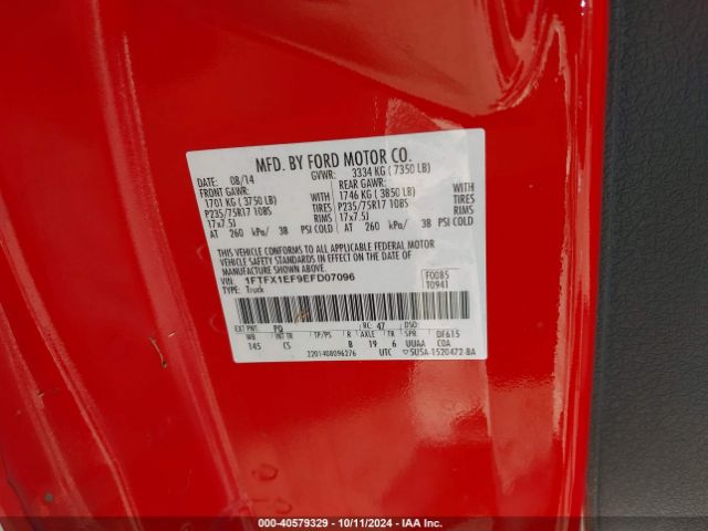 1FTFX1EF9EFD07096 Ford F-150 Stx