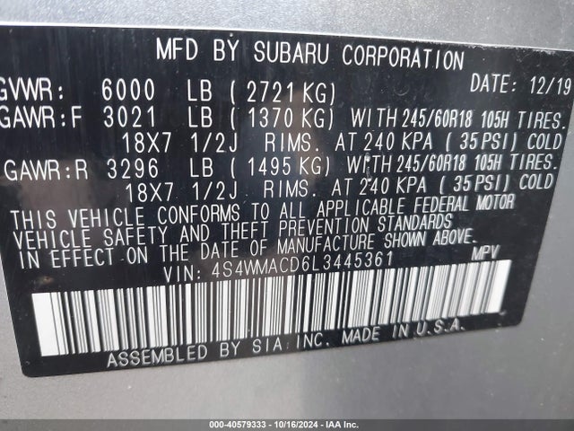 Subaru Ascent Premium 2020 4S4WMACD6L3445361 Image 9