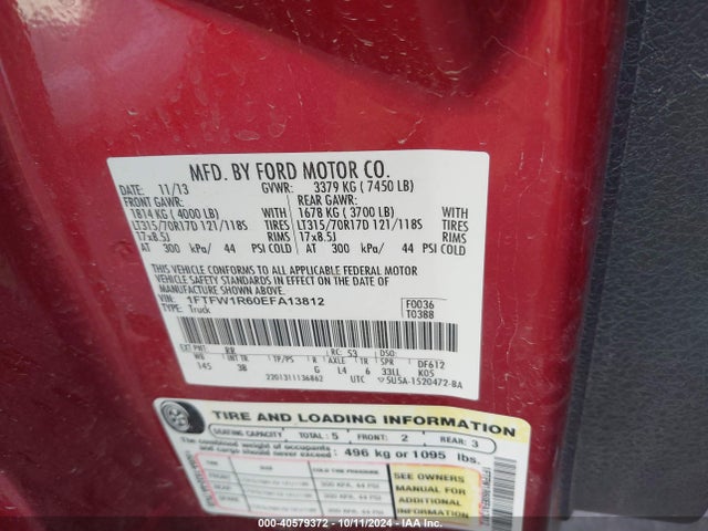 Ford F-150 Svt Raptor 2014 1FTFW1R60EFA13812 Image 9
