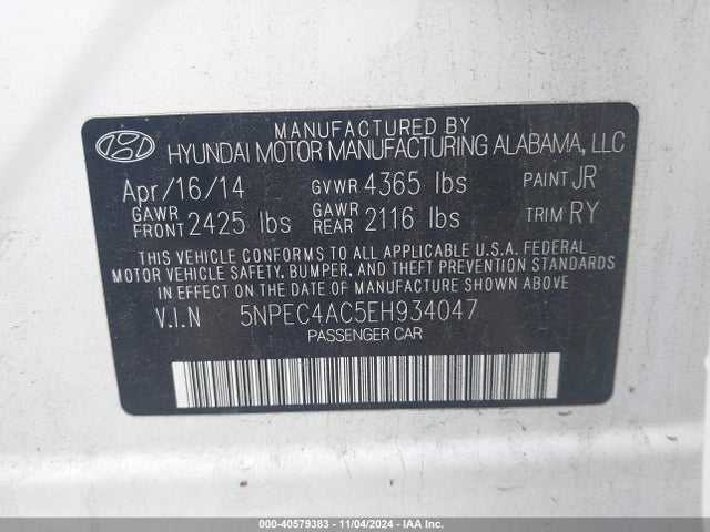 Hyundai SONATA SE 2014 5NPEC4AC5EH934047 Image 9