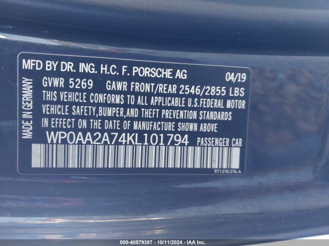 2019 PORSCHE PANAMERA WP0AA2A74KL101794 Photo 8