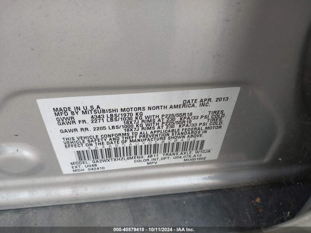 2013 MITSUBISHI OUTLANDER SPORT 4A4AR5AUXDE020492 Photo 8