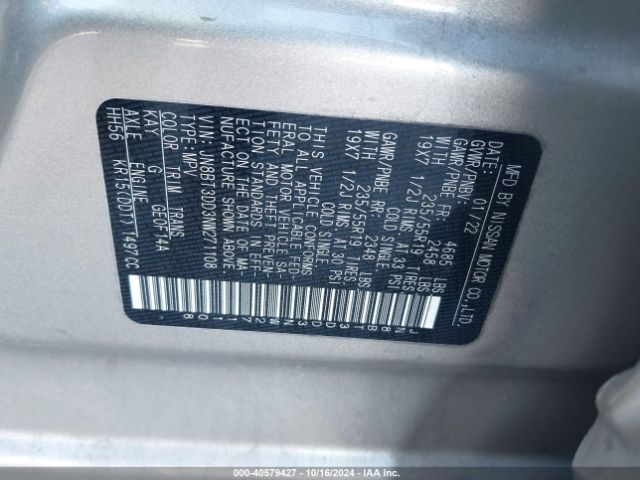 JN8BT3DD3NW271108 Nissan Rogue Platinum Intelligent Awd