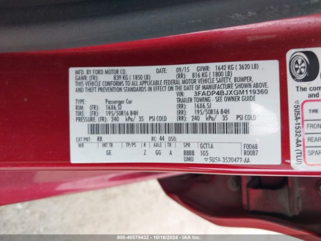 3FADP4BJXGM119360 Ford FIESTA SE