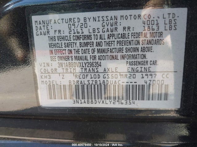 Nissan Sentra Sr Xtronic Cvt 2020 3N1AB8DVXLY296354 Image 9