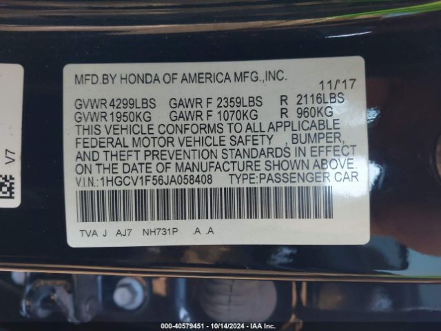 2018 HONDA ACCORD 1HGCV1F56JA058408 Photo 8