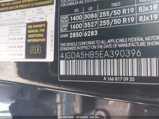 4JGDA5HB5EA390396 Mercedes-Benz Ml 350 4matic