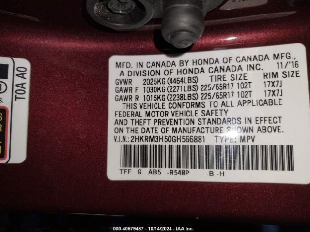 2HKRM3H50GH566881 Honda CR-V EX
