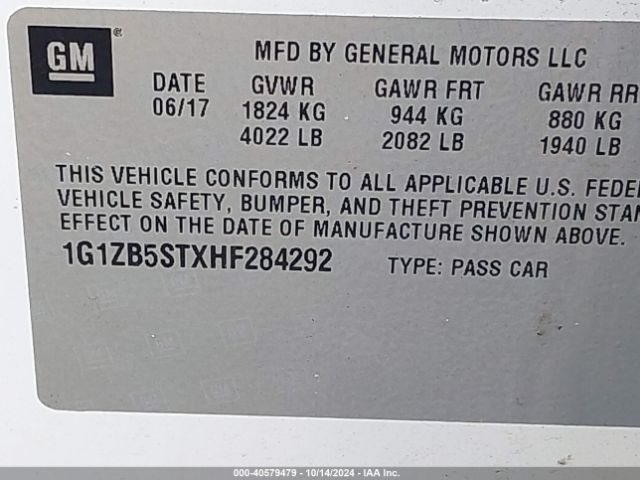 1G1ZB5STXHF284292 Chevrolet MALIBU LS