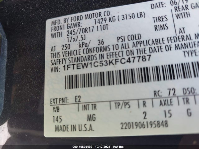Ford F-150 Xlt 2019 1FTEW1C53KFC47787 Image 9