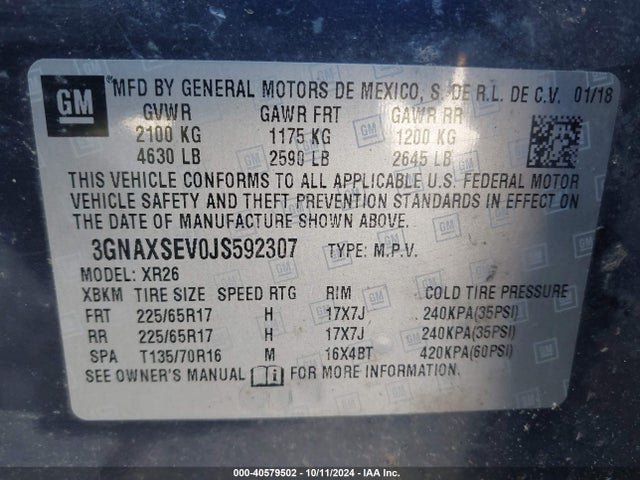 Chevrolet EQUINOX LT 2018 3GNAXSEV0JS592307 Image 9