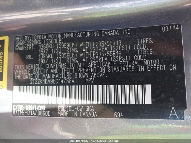 Lexus RX 350 2014 2T2ZK1BA9EC147584 Image 9