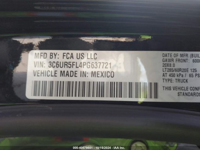 3C6UR5FL4PG637721 RAM 2500 Laramie  4x4 6'4 Box