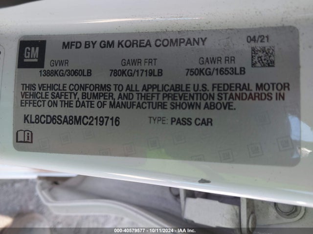 Chevrolet Spark Fwd 1lt Automatic 2021 KL8CD6SA8MC219716 Image 9