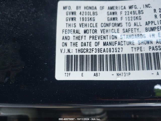 Honda ACCORD LX 2014 1HGCR2F39EA083527 Image 9