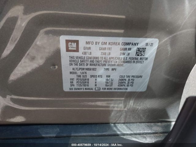 KL7CJPSM1NB561822 Chevrolet Trax Awd Lt