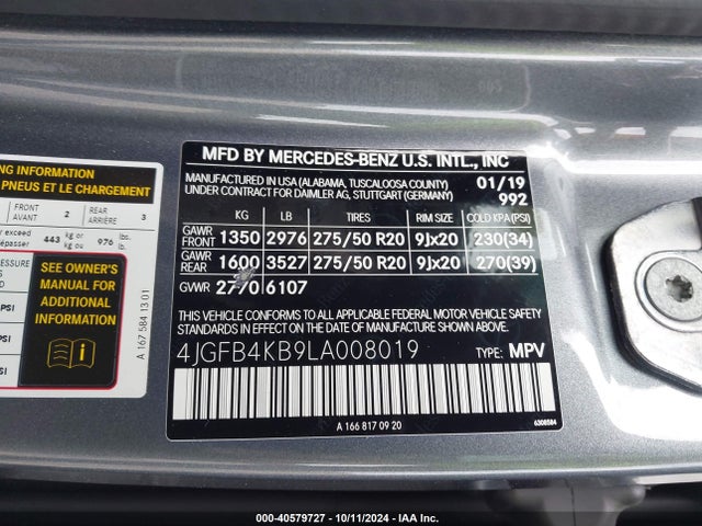 4JGFB4KB9LA008019 Mercedes-Benz Gle 350 4matic