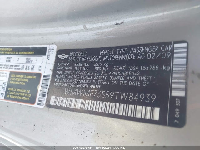 2009 MINI COOPER S WMWMF73559TW84939 Photo 8