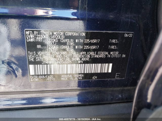 JTMRWRFV4ND568605 Toyota Rav4 Hybrid Xle