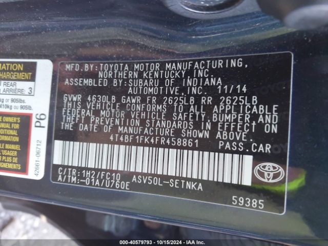 4T4BF1FK4FR458861 Toyota CAMRY LE