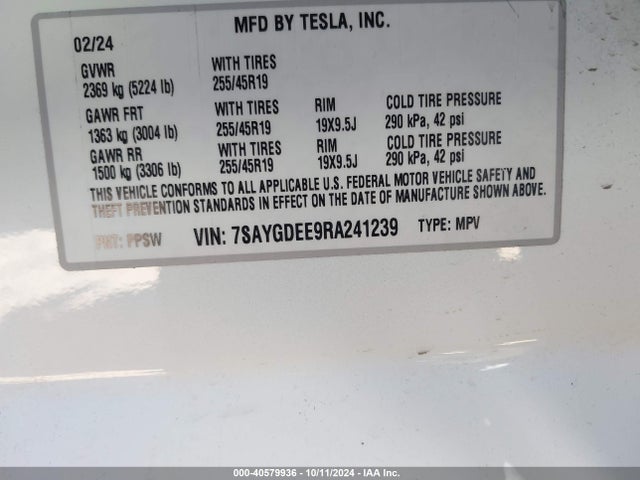 2024 TESLA MODEL Y 7SAYGDEE9RA241239 Photo 8