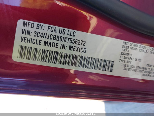 3C4NJCBB0MT556272 Jeep Compass Latitude Fwd