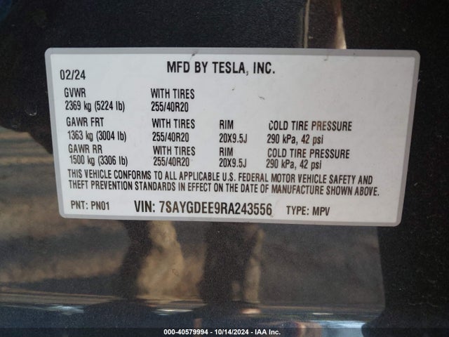 2024 TESLA MODEL Y 7SAYGDEE9RA243556 Photo 8