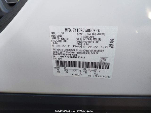 1FM5K7D82JGA23812 Ford EXPLORER XLT