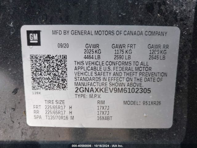 2GNAXKEV9M6102305 Chevrolet Equinox Fwd Lt