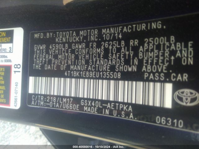4T1BK1EB9EU135508 Toyota AVALON LIMITED