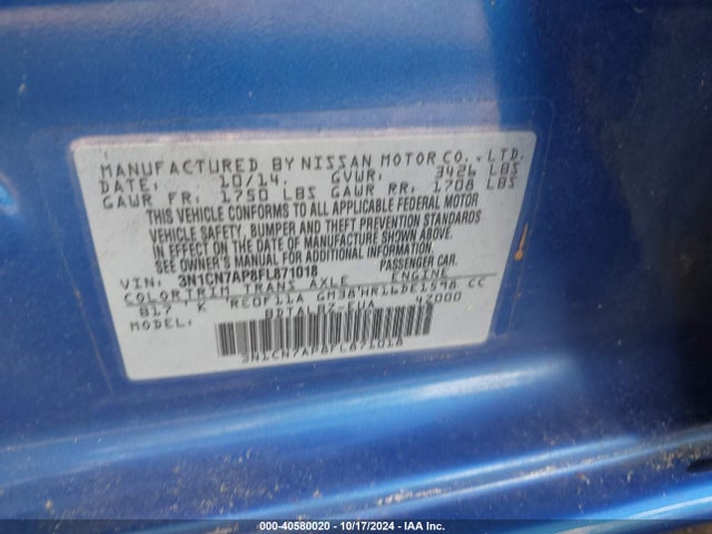 Nissan Versa 1.6 Sv 2015 3N1CN7AP8FL871018 Image 9