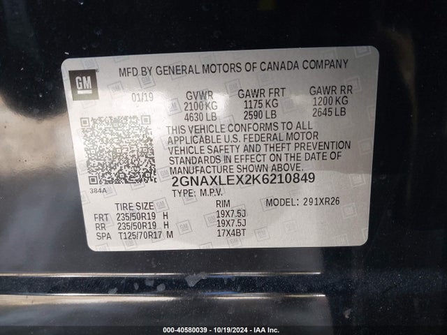 Chevrolet EQUINOX LT 2019 2GNAXLEX2K6210849 Image 9