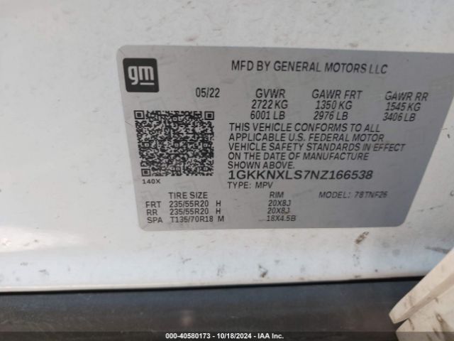 1GKKNXLS7NZ166538 GMC Acadia Awd Denali
