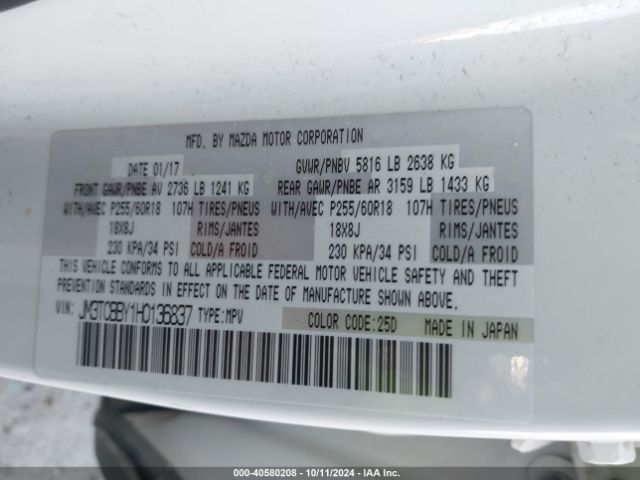 JM3TCBBY1H0136837 Mazda CX-9 SPORT