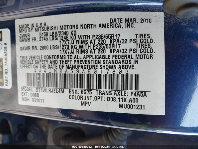 2010 MITSUBISHI ENDEAVOR 4A4JM2AS9AE017803 Photo 8