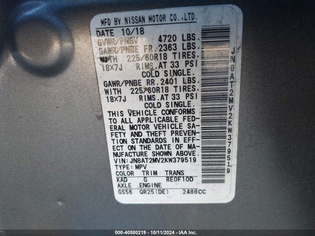 Nissan ROGUE SV 2019 JN8AT2MV2KW379519 Image 8
