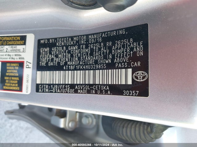 Toyota CAMRY SE 2017 4T1BF1FK4HU329855 Image 9