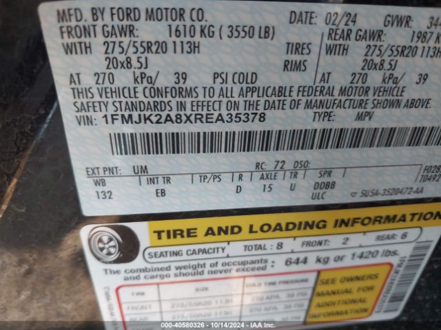 1FMJK2A8XREA35378 Ford Expedition Limited Max