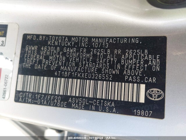 Toyota CAMRY SE 2014 4T1BF1FKXEU326552 Image 9