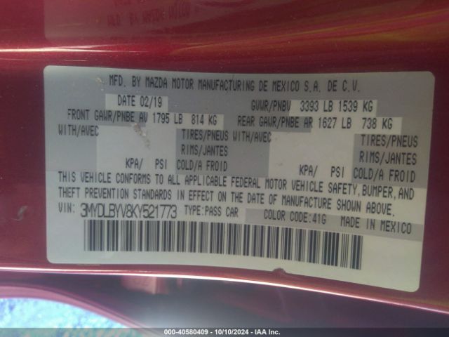 3MYDLBYV8KY521773 Toyota YARIS LE