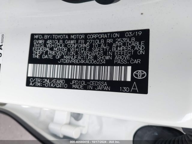 JTDBVRBD4KA006234 Toyota Mirai