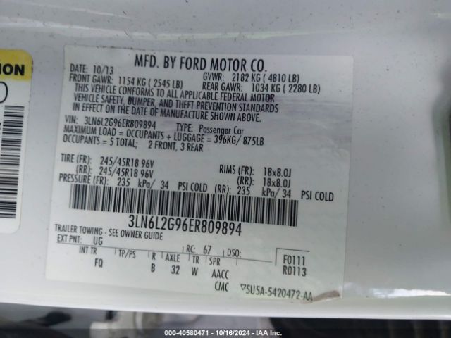 3LN6L2G96ER809894 Lincoln MKZ