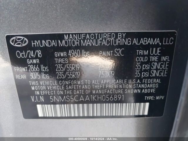 5NMS5CAA1KH056891 Hyundai Santa Fe Limited 2.0t