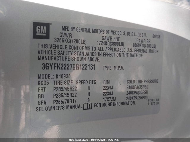 2009 CADILLAC ESCALADE EXT 3GYFK22279G122131 Photo 8