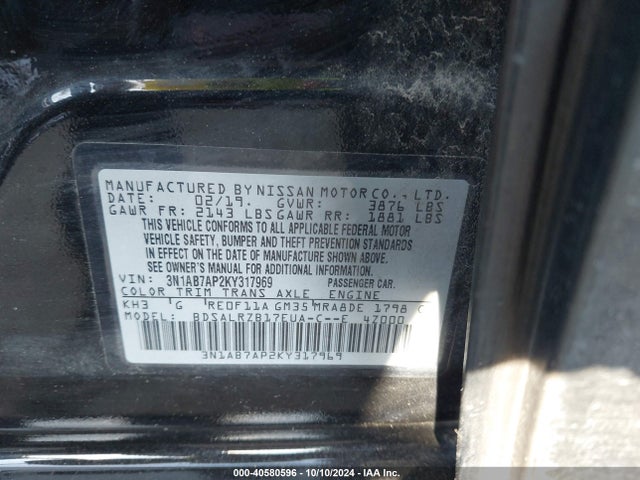 Nissan SENTRA SR 2019 3N1AB7AP2KY317969 Image 9